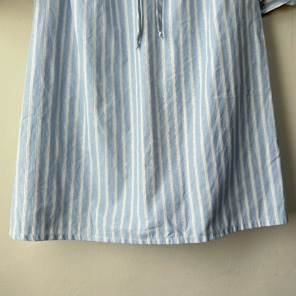 Blue White Striped Cold Shoulder Tie Neck Blouse - Picture 4 of 9